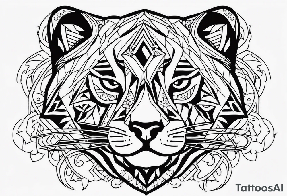 uma leoa, um leao e seus dois filhotes dentro de um retangulo tattoo idea