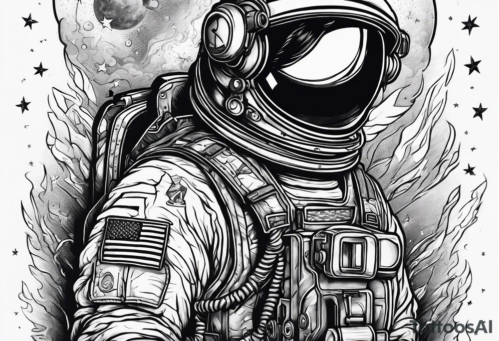 Astronaut Tries to Kill Himself with a Gun American Traditional tattoo idea