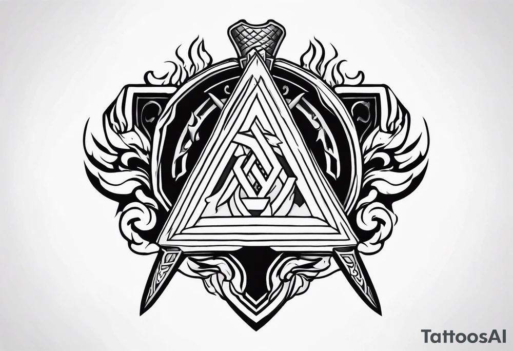 Valhalla shield valknut sword axe flames cloud tattoo idea Valhalla shield valknut sword axe flames cloud tattoo idea