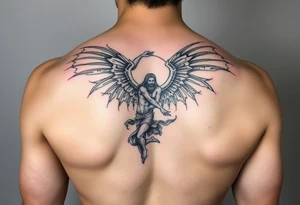Fall of lucifer (Pride) painting into a sleeve with art from Greek mythology tattoo idea
