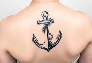 weathered anchor wrapped in nautical rope with sea waves tattoo idea