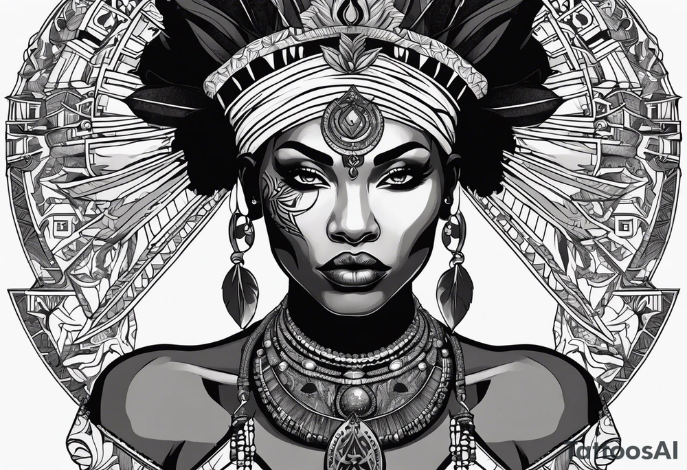 valkrye, kali, pirate, african goddess, , warrior, native american, lotus, zenza resonance, skulls, pachamama, left side face, chest, right wing, tattoo idea