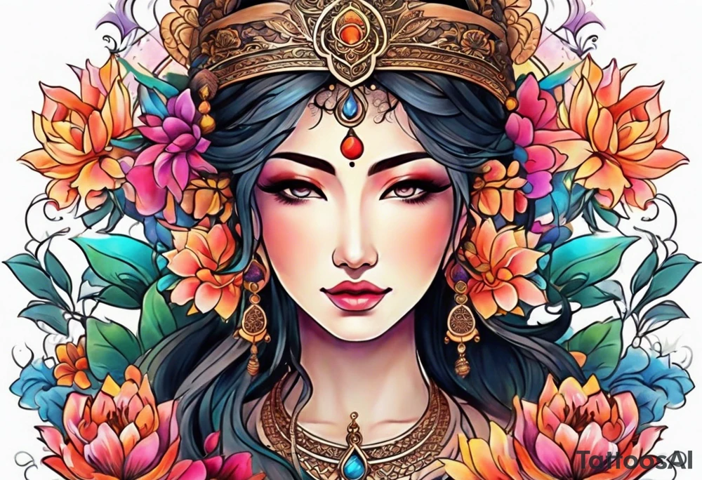Hippy Buddhist feminine floral tattoo idea