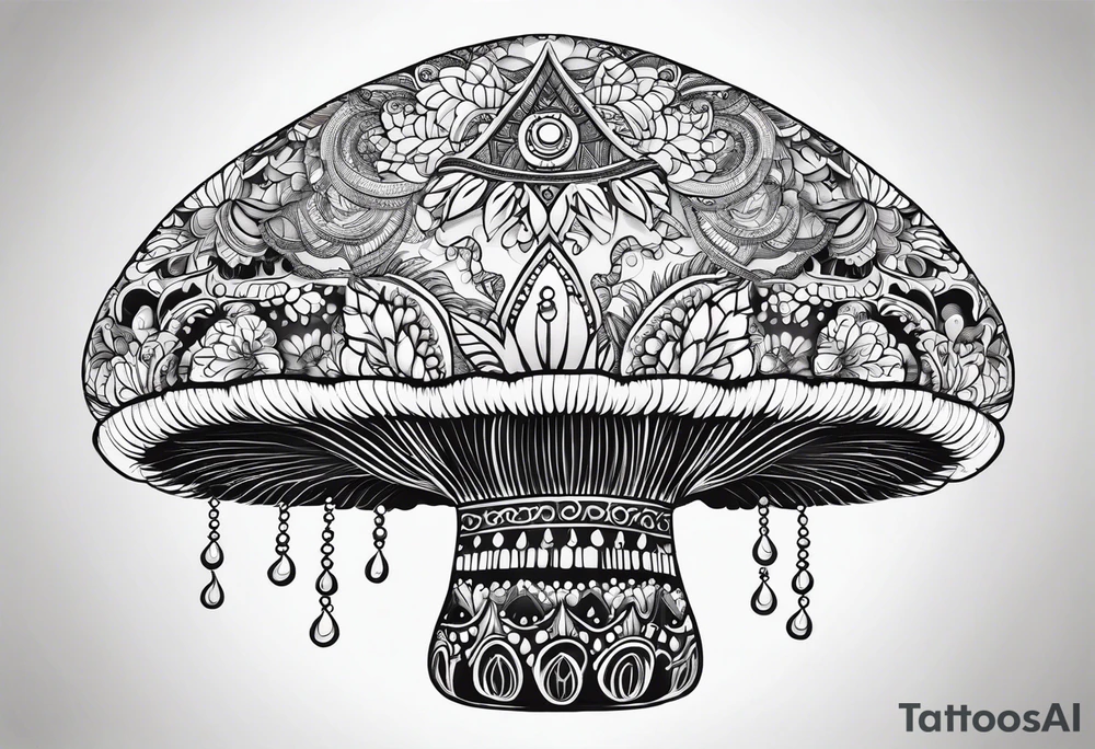 Shaggy cap mushroom dripping ink off cap mandala henna black tattoo design tattoo idea