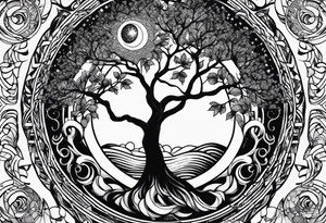 Tree holding the sun and the moon tattoo idea
