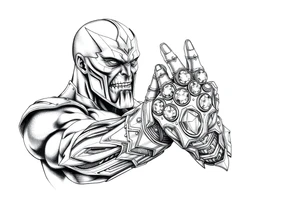 thanos with infinity gaulet filled with infinity stones fighting avengers tattoo idea