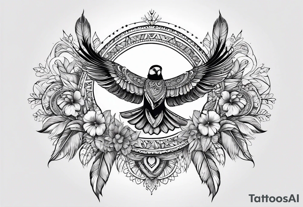 Mandala feather with birds, water tattoo idea