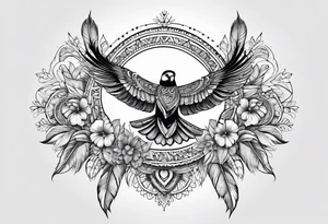 Mandala feather with birds, water tattoo idea