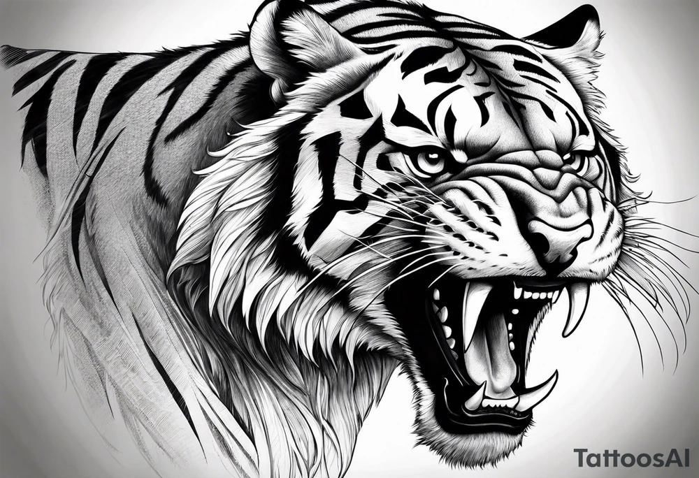 Sabertooth tiger with long fangs tattoo idea