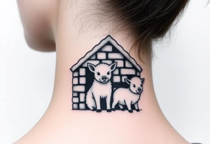 Three little pigs nursery Wolf and sheep as one hybrid 
animal hiding in a brick house from the big bad wolf I'll huff and puff and blow ur house down tattoo idea