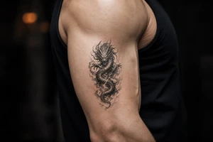 Serpentine air demon with swirling clouds and lightning. tattoo idea