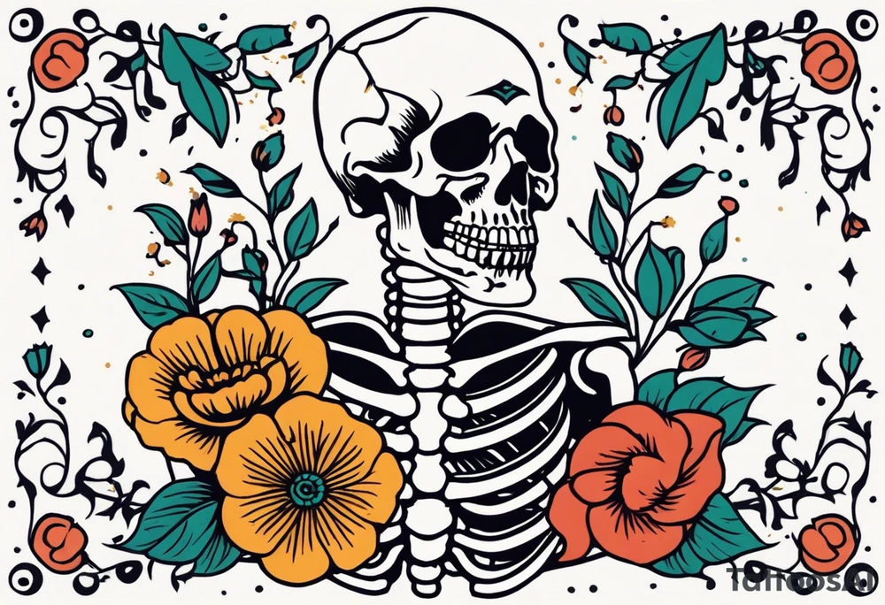 human skeleton

old school vintage simple traditional design surrounded by vintage flowers


bold color simple tattoo idea