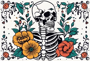 human skeleton

old school vintage simple traditional design surrounded by vintage flowers


bold color simple tattoo idea