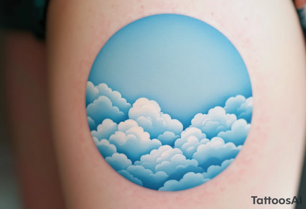 A pale blue circle with soft cloud textures inside, representing calm and open skies. tattoo idea
