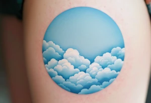 A pale blue circle with soft cloud textures inside, representing calm and open skies. tattoo idea