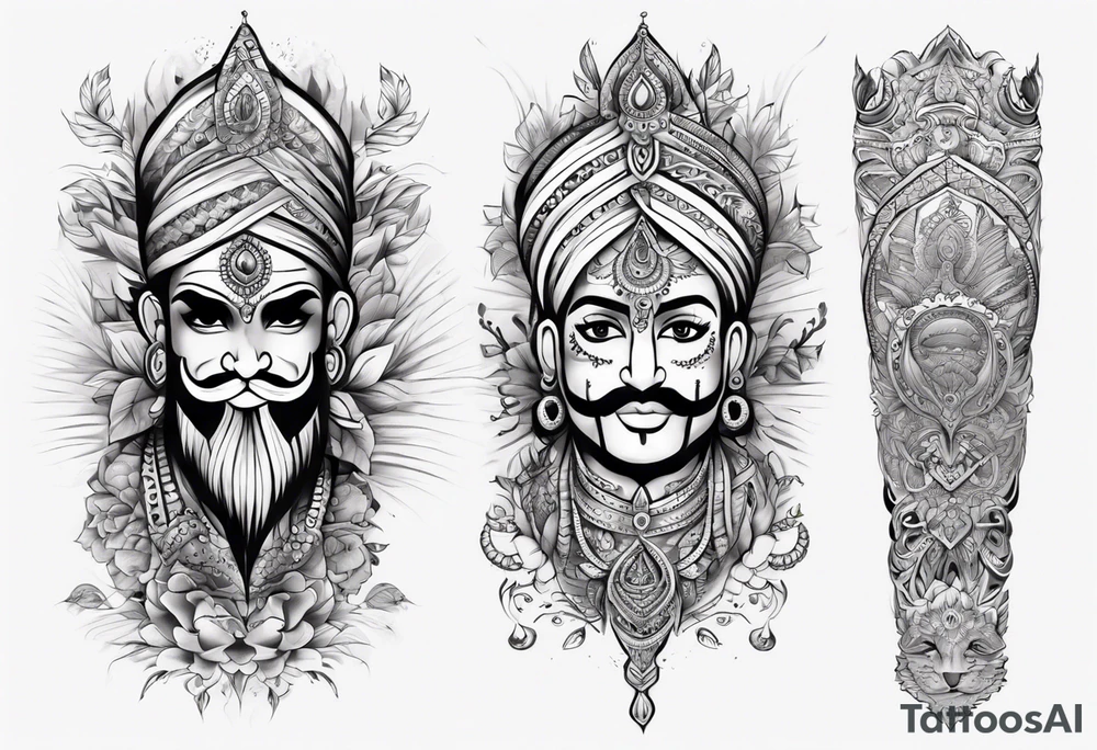 Full Leg sleeve tattoo representing Punjabi values tattoo idea
