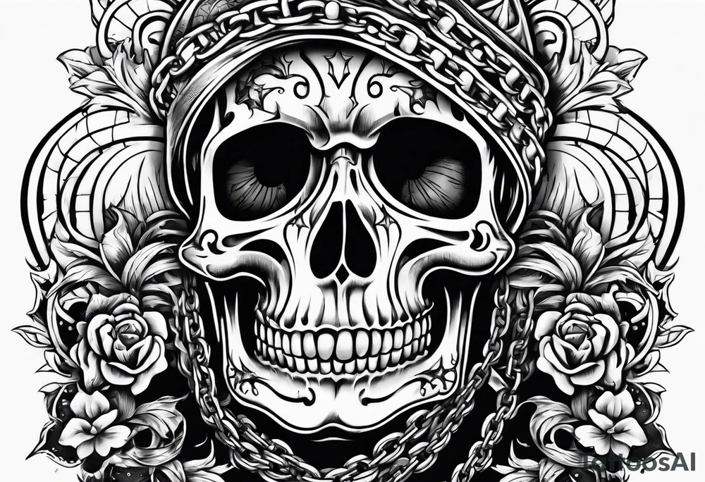 Skeleton with ball and chain tattoo idea