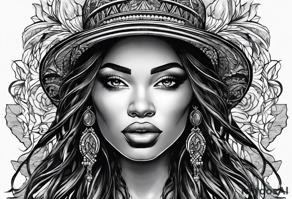 woman face with locs tattoo idea