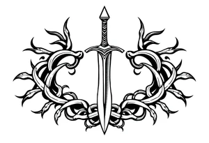 a single small sword with an overgrown Celtic knot band infused with roots tattoo idea