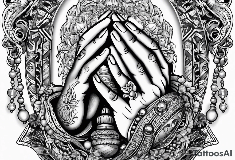 praying hands with beads and afl tattoo idea