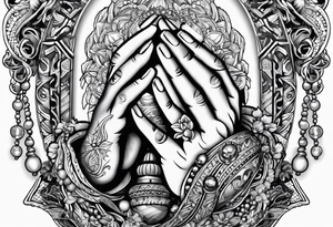 praying hands with beads and afl tattoo idea