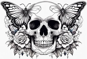 skeleton rib cage with flowers surrounding it and butterflies tattoo idea