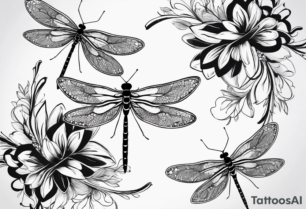 4 simple dragonflies flying together tattoo idea