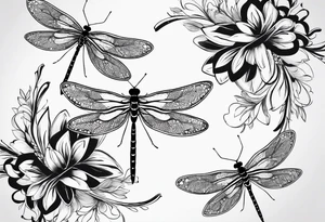 4 simple dragonflies flying together tattoo idea