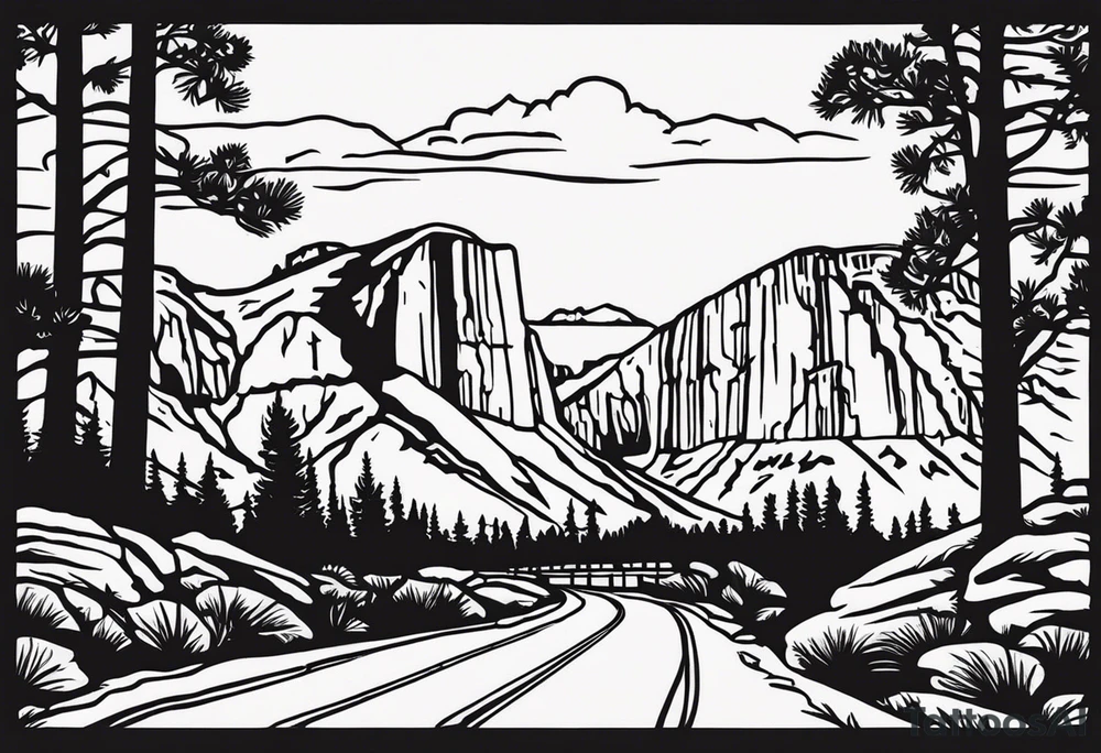 incorporate landmarks of Yosemite National Park, Bryce Canyon, Zion National Park, Joshua Tree National Park, Smokey Mountains and the Blueridge Mountains into one image. tattoo idea