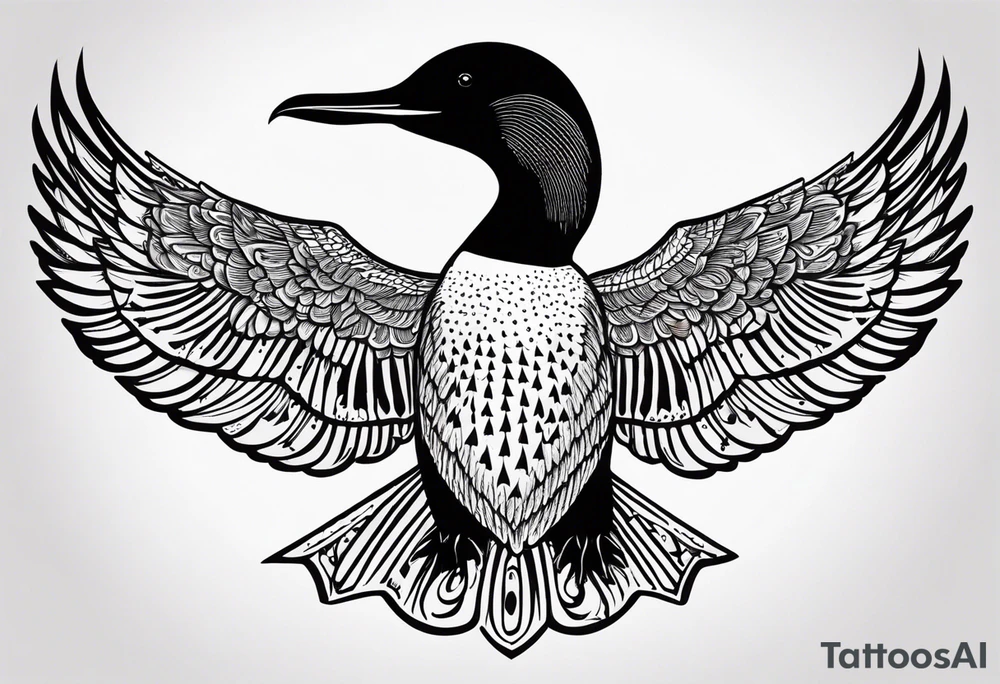 A loon with its wings spread looking badass and tough tattoo idea