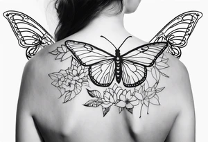 spine tattoo with a halo and butterflies tattoo idea
