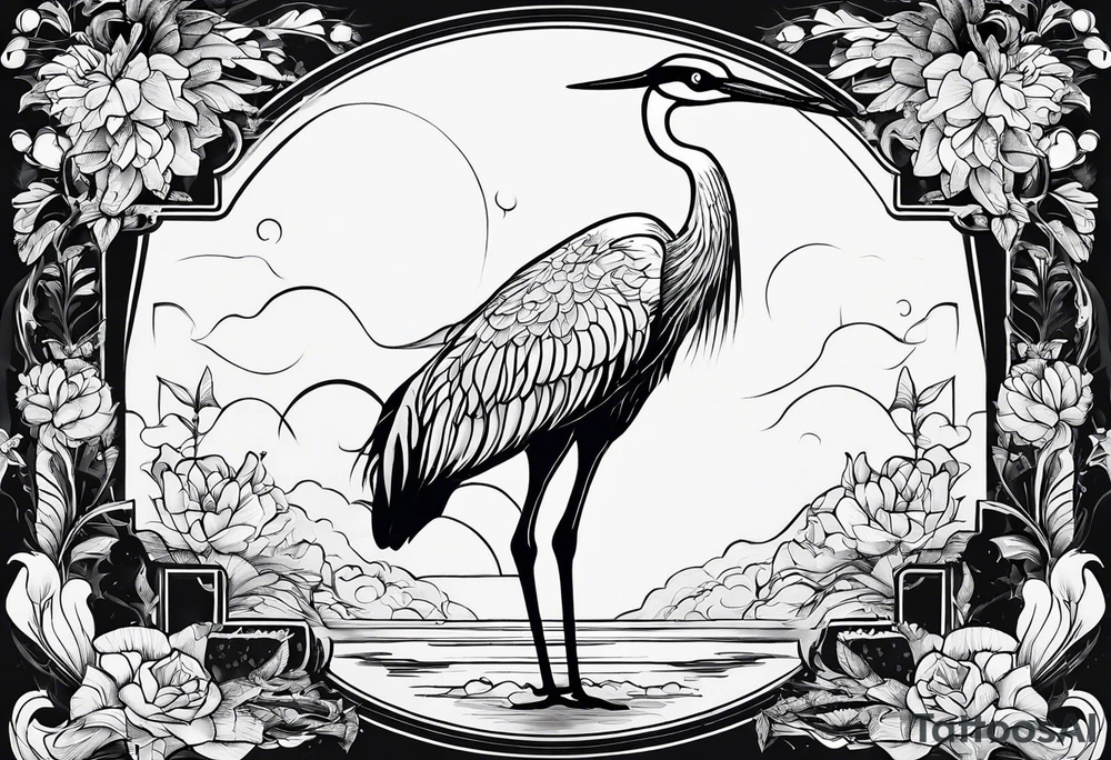 Crane. Realistic. Linework. Black work. tattoo idea