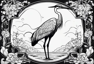 Crane. Realistic. Linework. Black work. tattoo idea