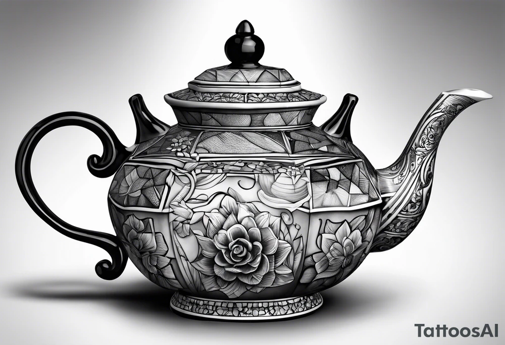 Teapot with 3-d cube tattoo idea