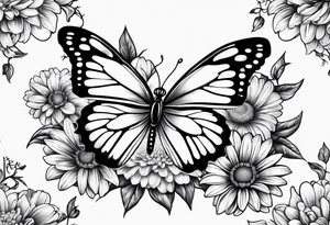 daisies, chrysanthemum and morning glories with a butterfly tattoo idea