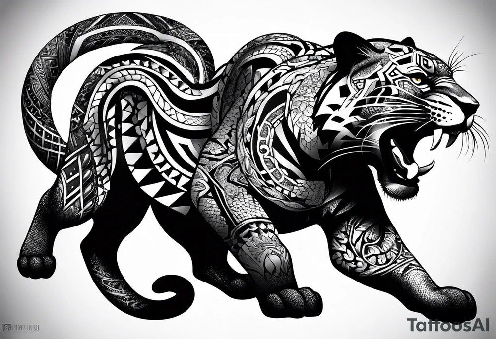 aztec black jaguar with snake tattoo idea
