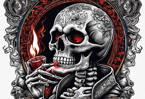 skeleton smoking cigar with poker chips, dealing the cards
Phrase: "Don't deal with the devil" tattoo idea