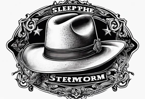 Ruggred cross with a cowboy hat that says sleep through the storm tattoo idea