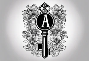 Simple vintage key for him, incorporate the letter a tattoo idea