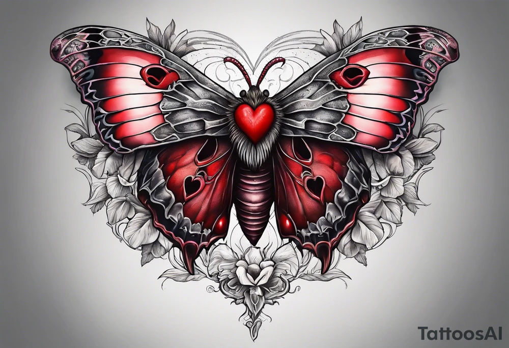 Death moth on top of 
Anatomical Heart, bleeding tattoo idea