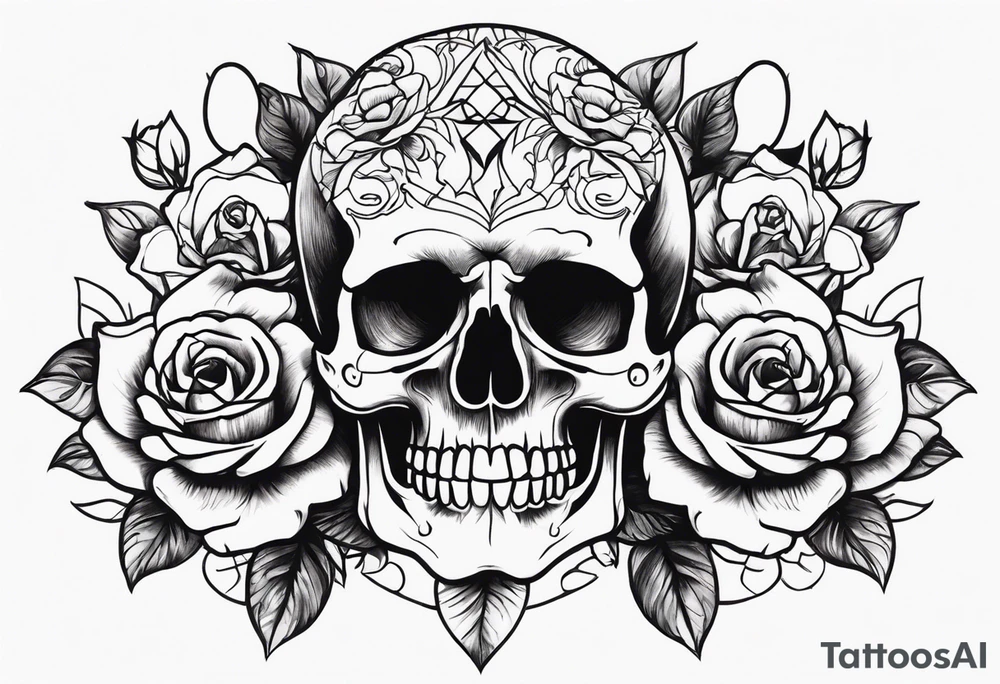 skull and roses tattoo idea