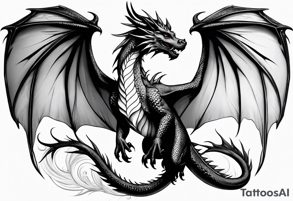 Beautiful female dragon with wings spread tattoo idea