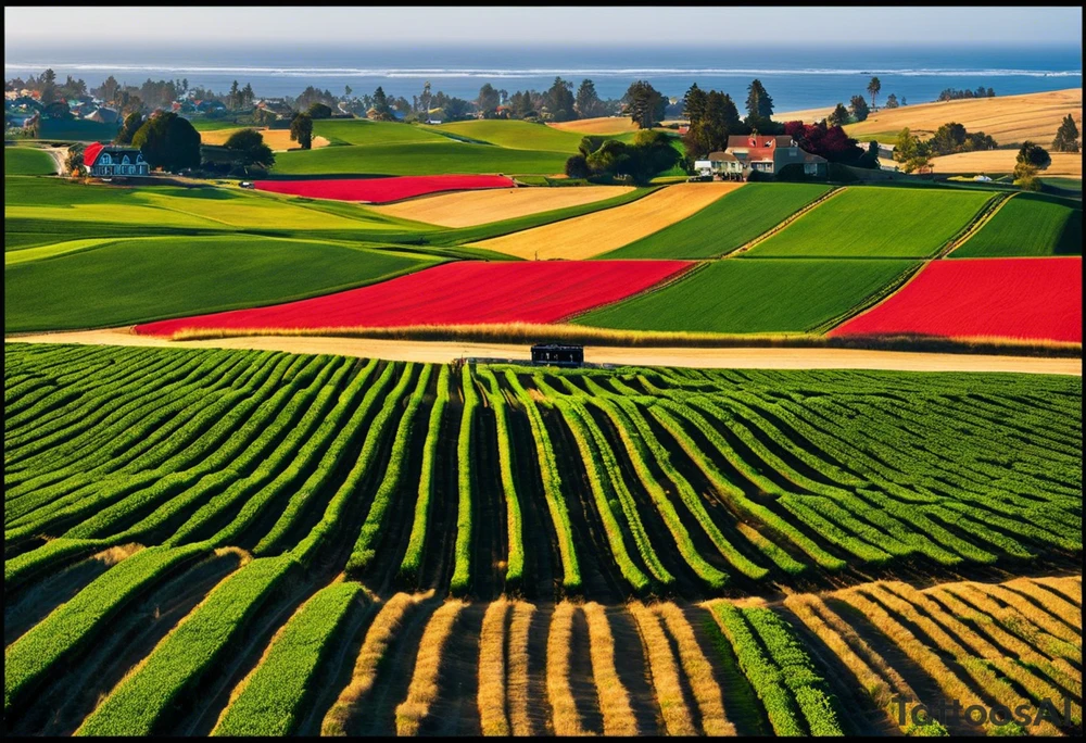 Tattoo of my hometown of Oxnard, CA
Tattoo must have strawberry fields meeting with ocean
Tattoo must have Oxnard coordinates of: 34.2236192,-119.1310264

Add in the sun on top of the fields/ocean
Add in a gondola plaza
Only in black and white tattoo idea