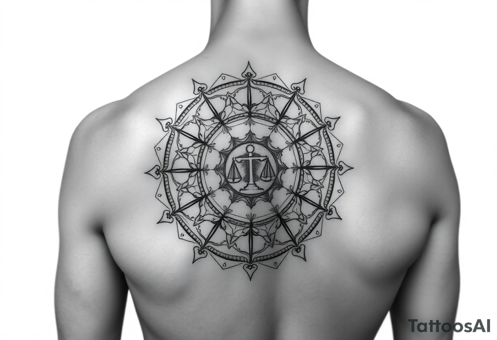 1. The Story Mandala
	•	A circular mandala design spreading across the shoulder.
	•	Each ring or quadrant holds a symbol of you:
	•	Geisha (Japan + your back tattoo tie-in).
	•	Rose (favorite flower, vibration/energy).
	•	Scales with a heart + key (finance, love, duality).
	•	World map silhouette (travel and global perspective).
 
On the shoulder tattoo idea