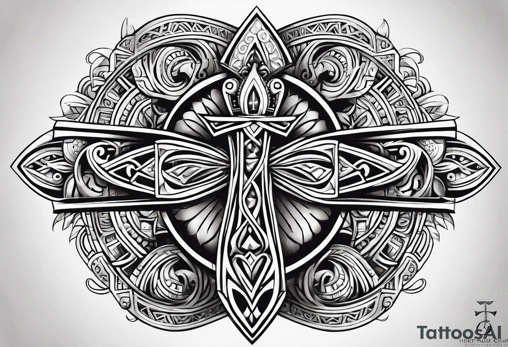 ankh mixed maori for whole arm tattoo idea