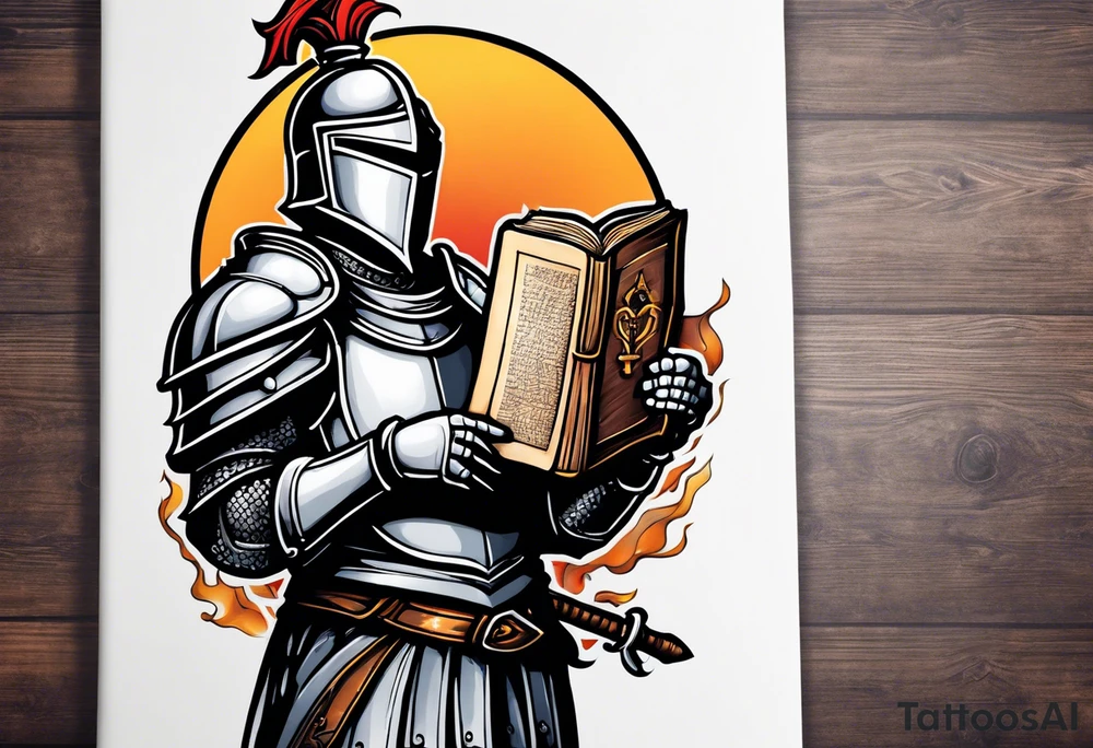 knight holding a bible over his head tattoo idea