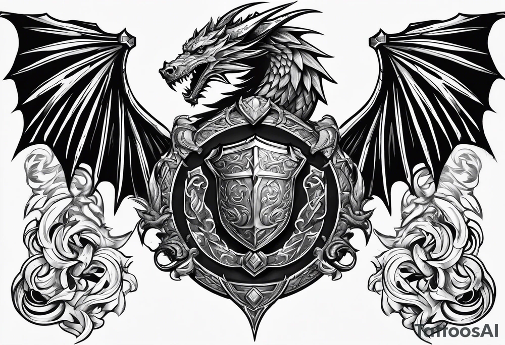 Valhalla sword shield dragon head axe armour tattoo idea