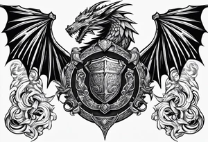 Valhalla sword shield dragon head axe armour tattoo idea
