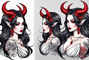 succubus with red horns in a portrait tattoo idea