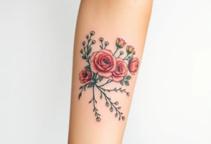 vintage bouquet of wild roses and meadow flowers with morning dew tattoo idea
